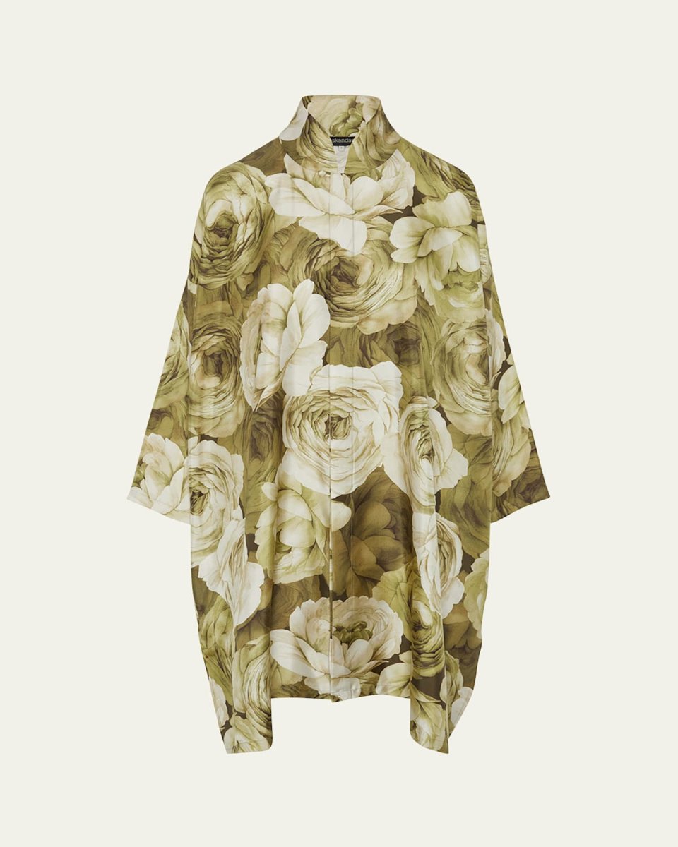 Wide A-Line Shirt With Chinese Collar and Slits (Very Long Length)
